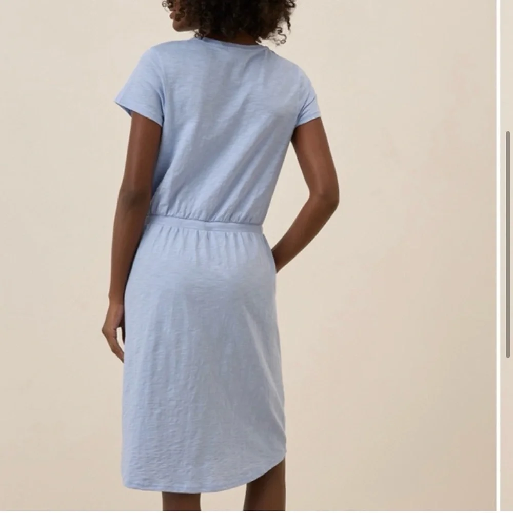 Pact Organic Cotton Slub Weekend Dress Blue Drawstring Casual Minimalist S